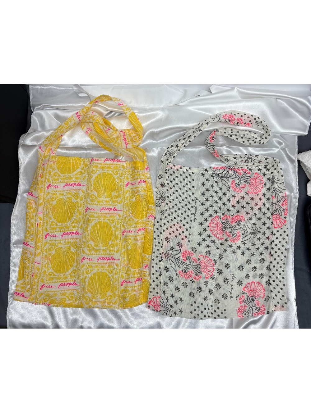 Free People Yellow Pink Seashell and Patchwork Floral Star Reusable Tote Bags